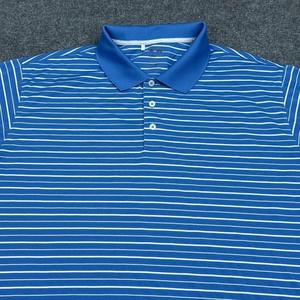 adidas Climalite Polo Shirt Mens Size 2XL XXL Blue‎ Striped Golf Active